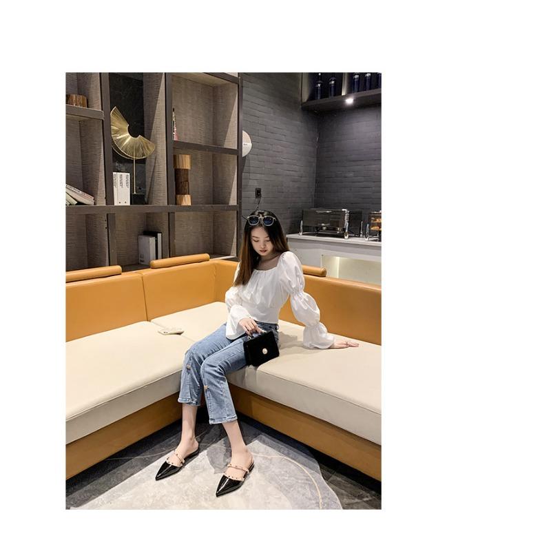 2025 New Riveted Semi-drag Thick-heeled Pointed Sandals for Women