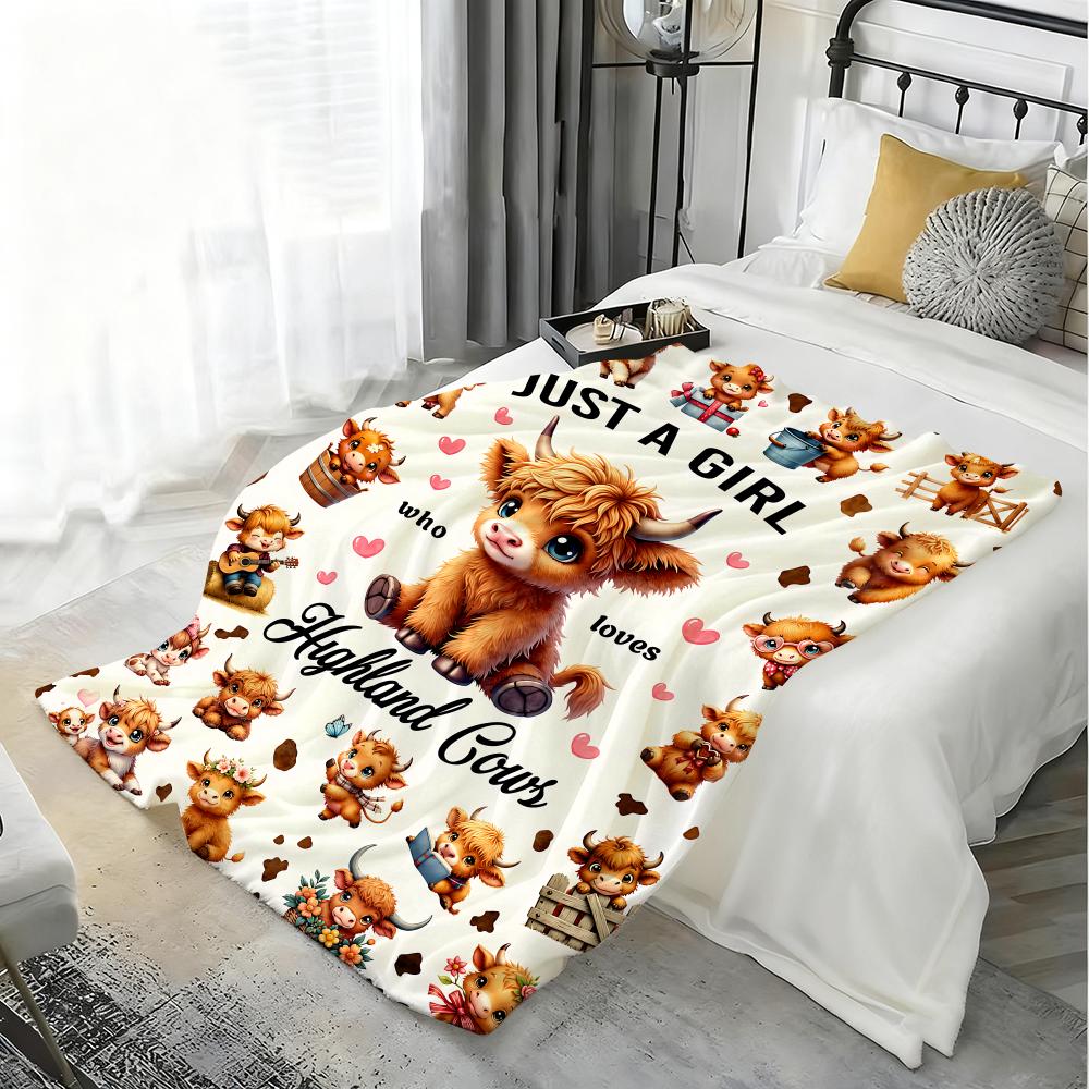 Highland Cow Set Throw Lightweight 240G Flannel Blanket Soft Skin-Friendly For Summer Cooling