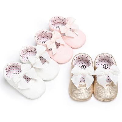 Baby Shoes Newborn Baby Girls PU Leather Bow Moccasins Sequin Anti-slip Soft Sole First Walkers