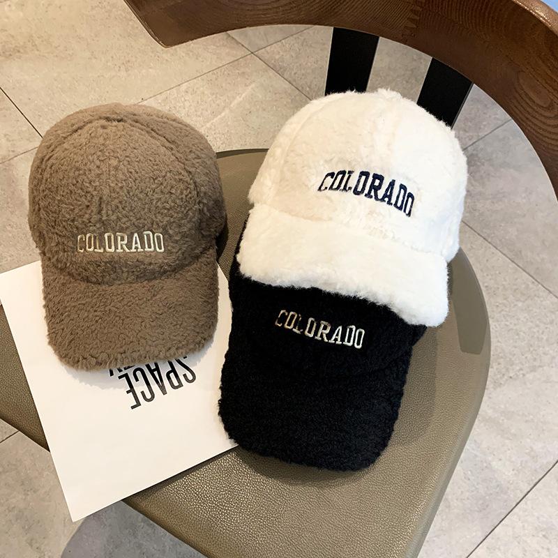 Warm Hat for Women Fashion Korean Fashion Embroidered Letter Plush Baseball Cap Showing Face Small Versatile Baseball Cap