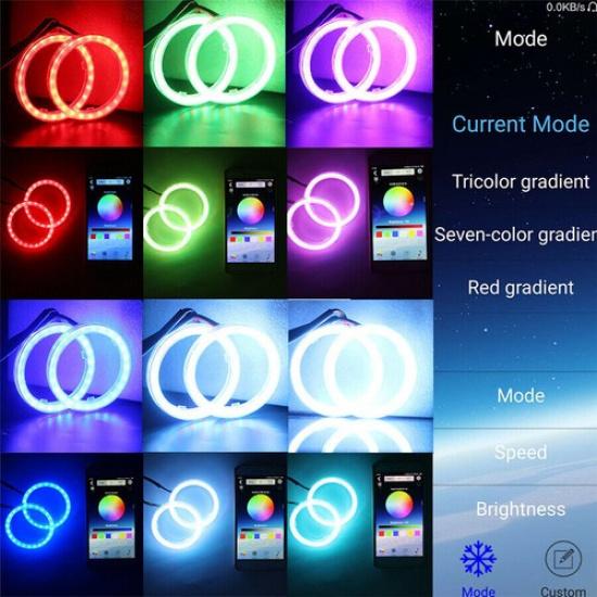 2Pcs 80mm RGB Angel Eyes Halo Ring Light For Car Motorcycle Headlight Fog lamp