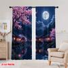 2D Flat Printing 2pcs Romantic Summer Window Curtains Cherry Blossom Moonlit Night Polyester Without Electricity Festive Holiday