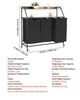 2 Tiers Laundry Sorter Tall Laundry Hamper with Wheels and Hooks 3 Section