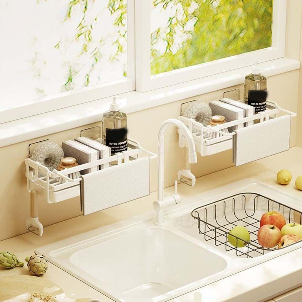 

Self-draining Sink Faucet Storage Rack Wall Mounted Cloth Drain Rack Sponge Holder for Home Black-Style A