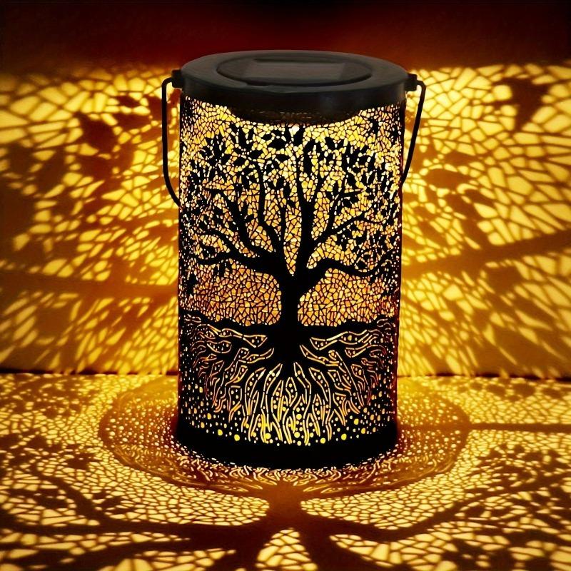 Hanging Solar Lantern, Outdoor Waterproof Vintage Metal LED Big Tree Decorative Lights, Garden Yard Lawn Lights