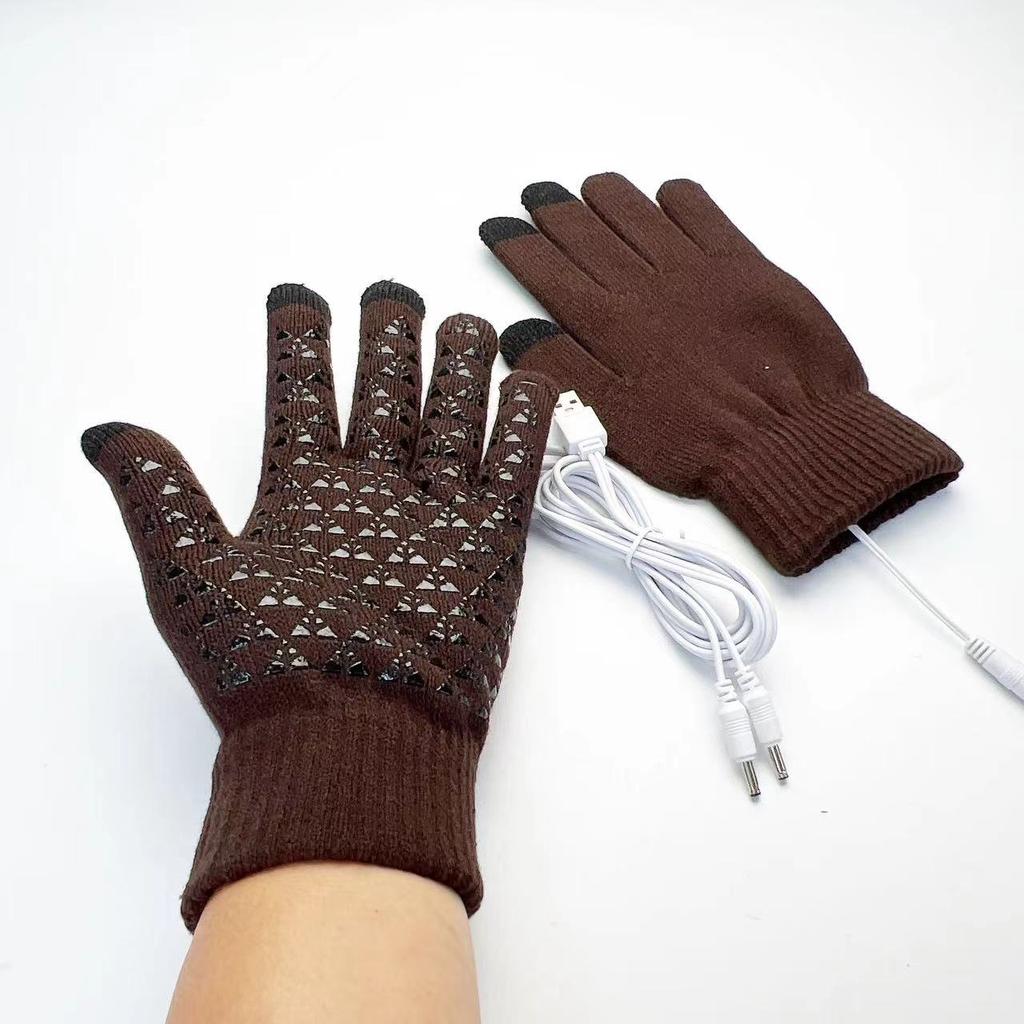 USB Electric Heating Knitted Warm Gloves Double-sided Heated Palm Glue Points Anti-slip Touch Screen Men and Women Outdoor Sports Riding
