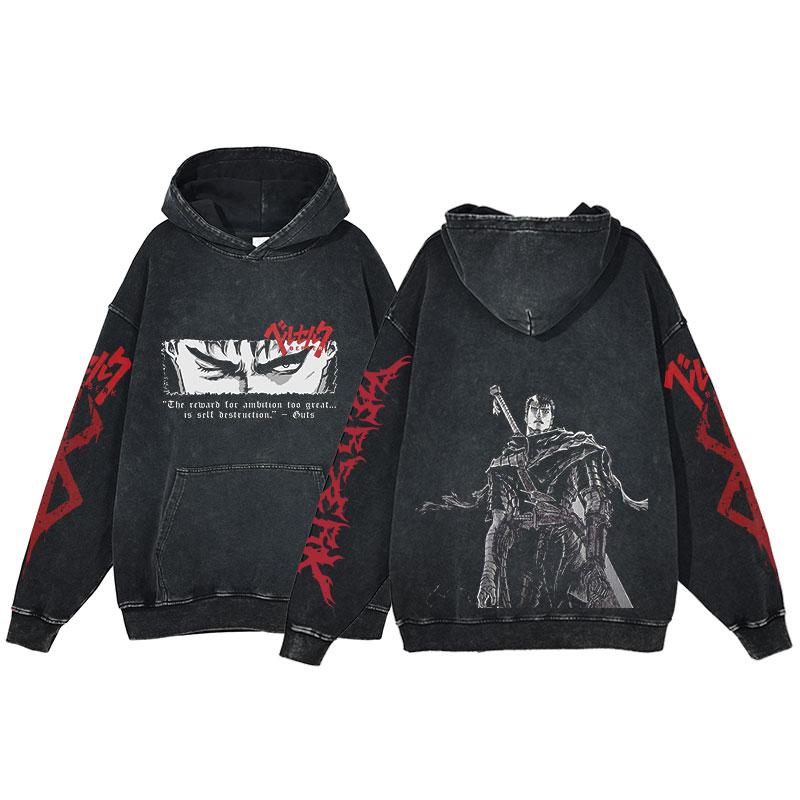 Japan Anime Berserk Guts Print Hooded Men Women Y2k Hoodies Oversized Cotton Sweatshirt Harajuku Male Comfortable Streetwear