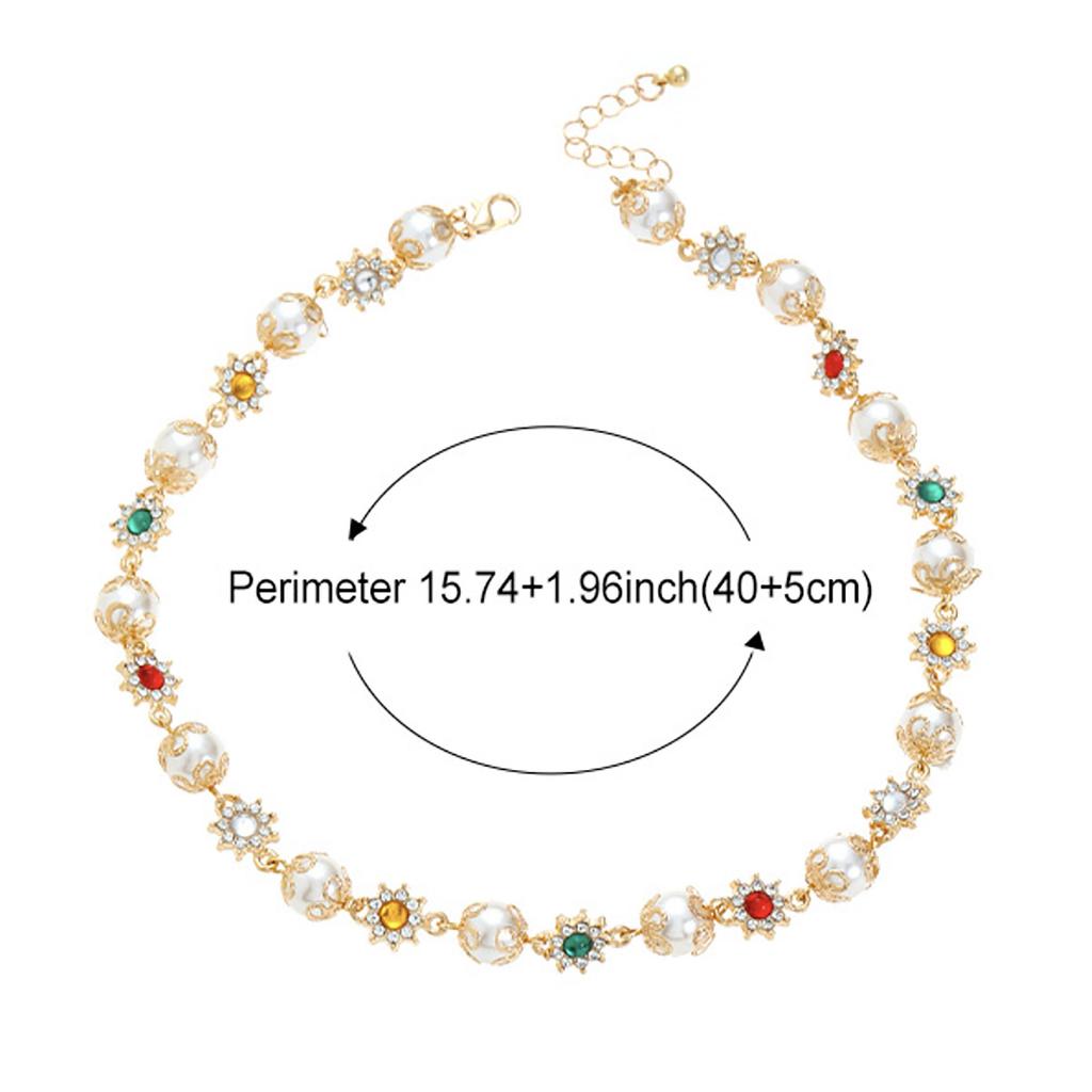 Fashion Advanced Feeling Handmade Imitation Pearl Flower Imitation Zircon Inlaid Colored Imitation Gemstone Collarbone Chain Necklace Pendant