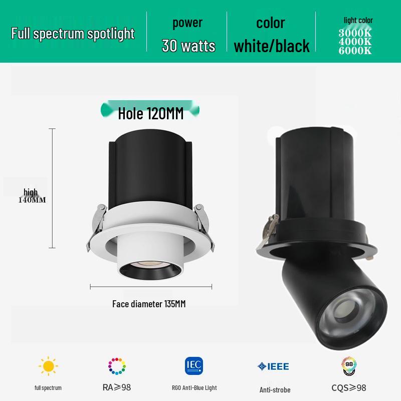 Adjustable Angle Recessed Retractable Spotlight - Anti-Glare Stretch Long Arm Light for Household & Commercial Use