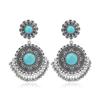 Vintage Silver Alloy Dangle Earrings With Turquoise Beads For Women Summer