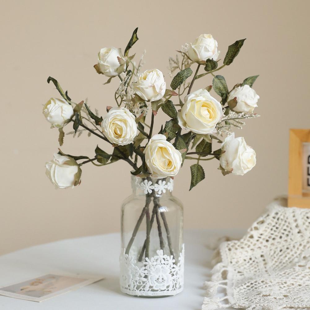 Fake Bloom Arrangement Artificial Silk Rose Home Decor Photo Props 32cm Height Flexible Stem Artificial Rose Bouquet