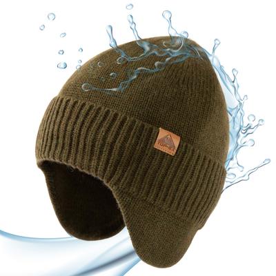 Large Size Knit Hat with Ear Flaps Merino Wool Hat Knit Cap Ski Hat Snowboarding Hat Small Face Effect Cold Protection Autumn Winter Bicycle Walking
