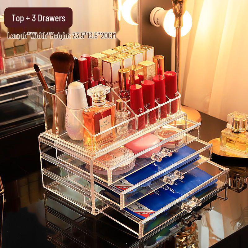 Acrylic Skincare & Lipstick Organizer: Large Desktop Transparent Drawer Makeup Box