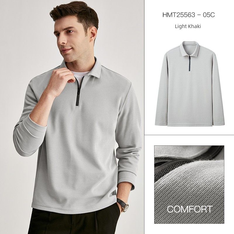 Men's Long-Sleeve Polo Shirt with a Turn-Down Collar, Loose-Fitting Zip-Up Sweatshirt, Base Layer Shirt for Men, Trendy for Autumn 2025