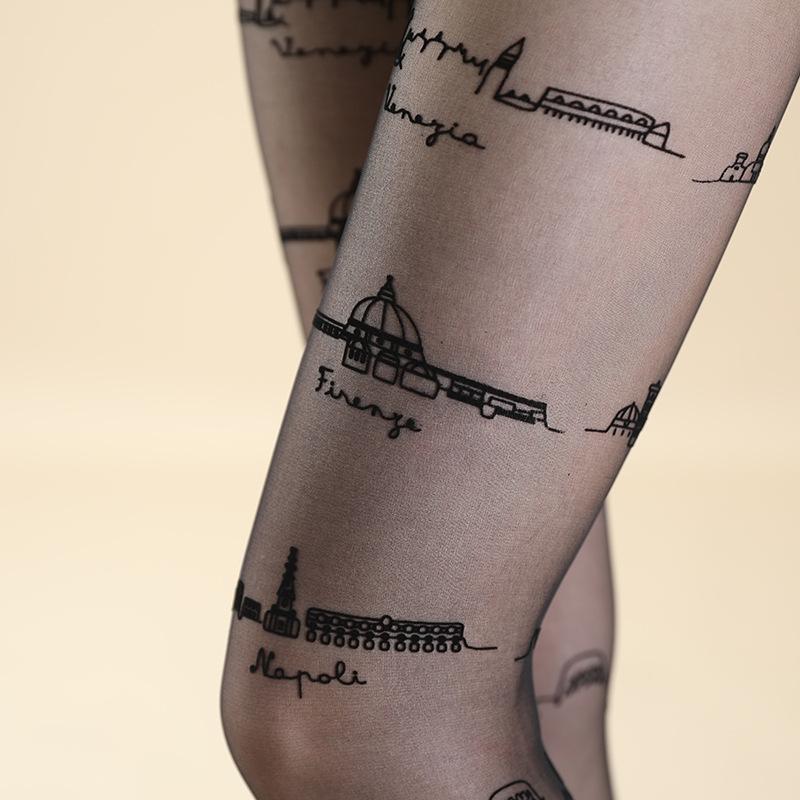 Architectural Decoration Gothic Women's Hot Sexy Sweet Versatile Flocking Black Pantyhose Bottom Long Stockings High Elasticity