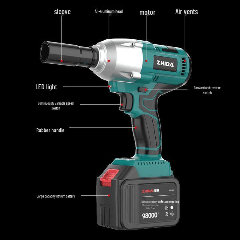 High Torque Brushless Electric Impact Wrench with Lithium Battery and Air Duster