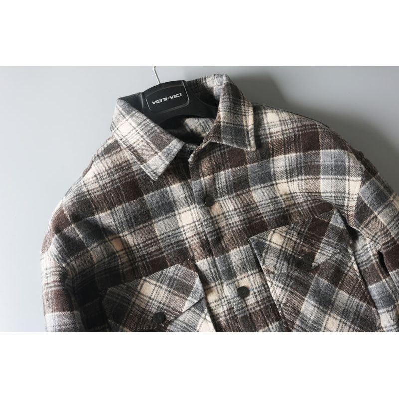 Export Surplus Stock, Label-Cut, Spring Japanese-Style Retro Woolen Plaid Shirt, Men's Long-Sleeve Korean Fashion Casual Jacket