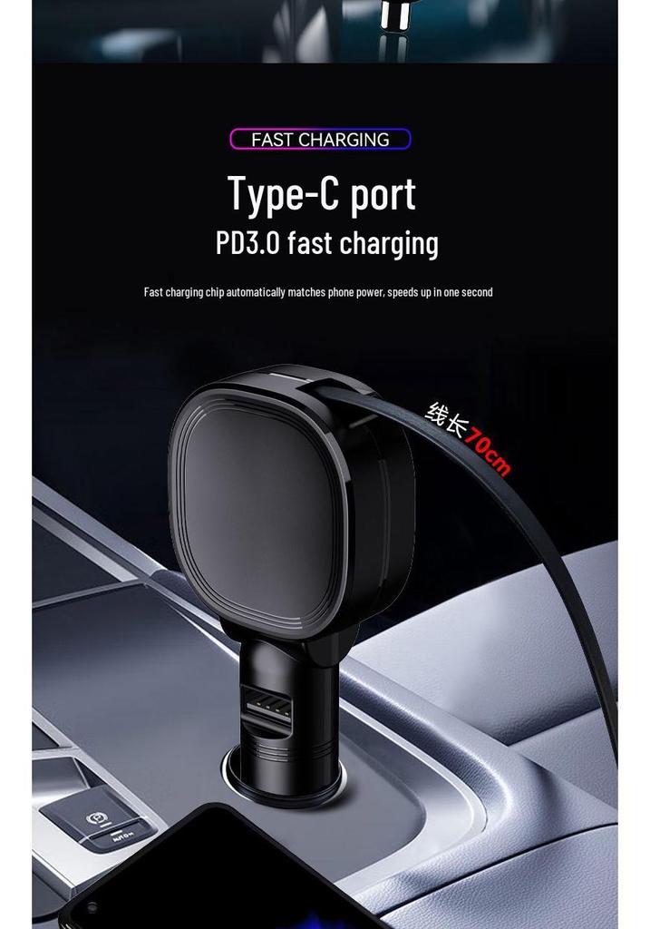 45W Car Charger with Retractable Cable, Fast Charging for Apple, Huawei - Fits Car Cigarette Lighter