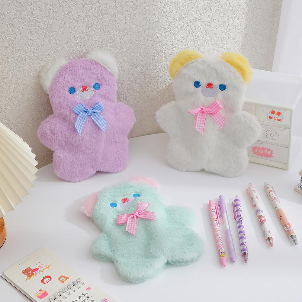 Fluffy Cartoon Bear Plush Pencil Bag Korean Style School Supplies Storage Case Big Capacity Pen Holder