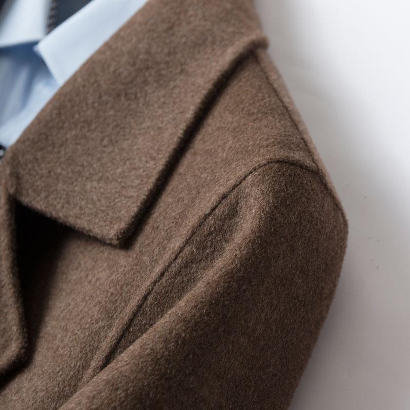 Men's Mid-Length Double-Faced Wool Cashmere Overcoat with Suit Collar