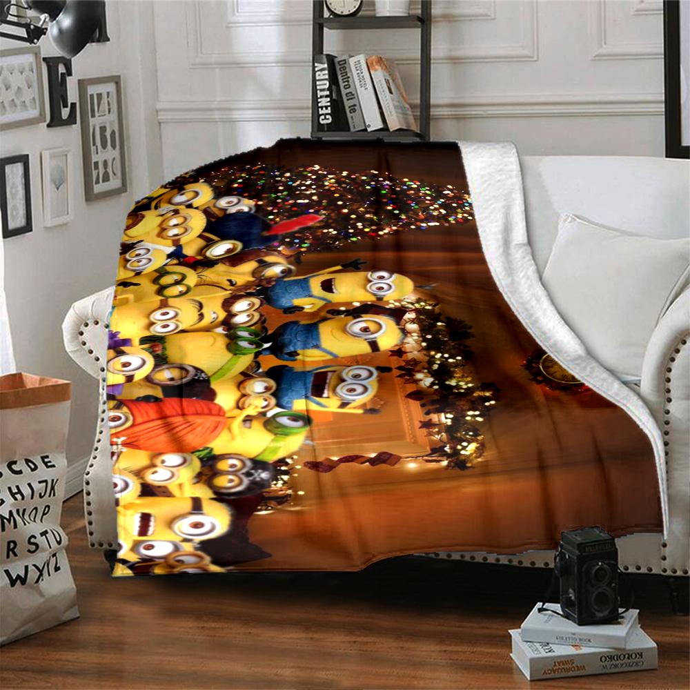 1Pc Minions Christmas Celebration Blanket Soft Throw Blanket For Home Bedroom Bed Sofa Travel Office Solid Christmas Blanket