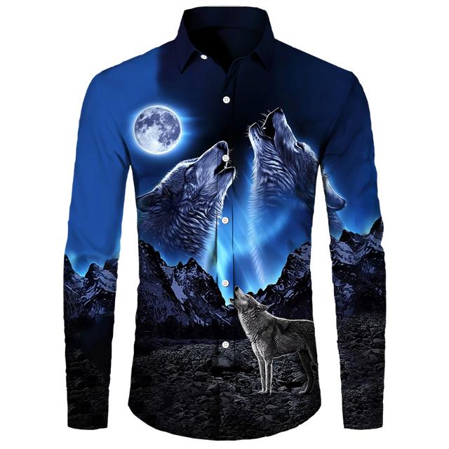 Мужские рубашки с 3D принтом Cool Wolf — фото 16