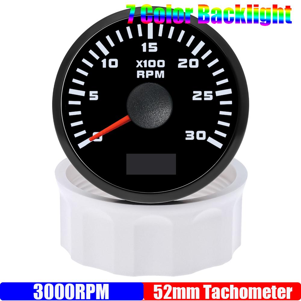 2" 52mm Tachometer 7 Color Light 3000,4000,6000,7000,8000 RPM Meter Hourmeter for Marine Boat Car 12V24V Waterproof IP67