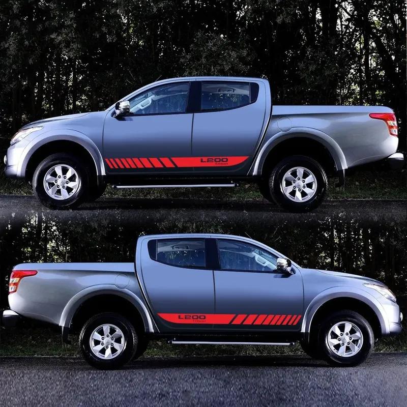 2Pcs Car Long Side Stripes Stickers For Mitsubishi L200 Triton Auto Sports DIY Vinyl Film Styling Decals Car Tuning Sticker