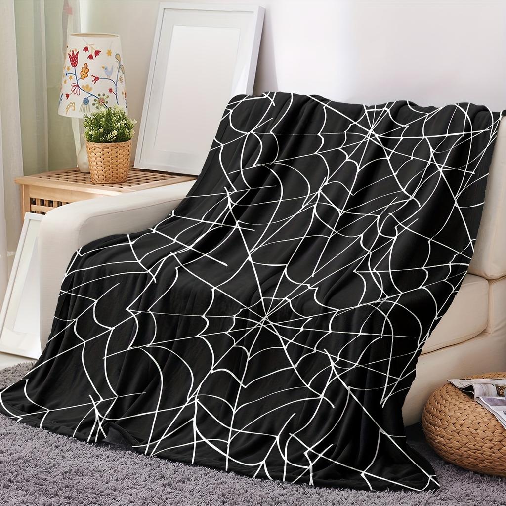 Coperta di Flanella Ragnatela Nero Bianco Gotica Decorativa per Divano Letto Camera da Letto Creazione Atmosfera Halloween