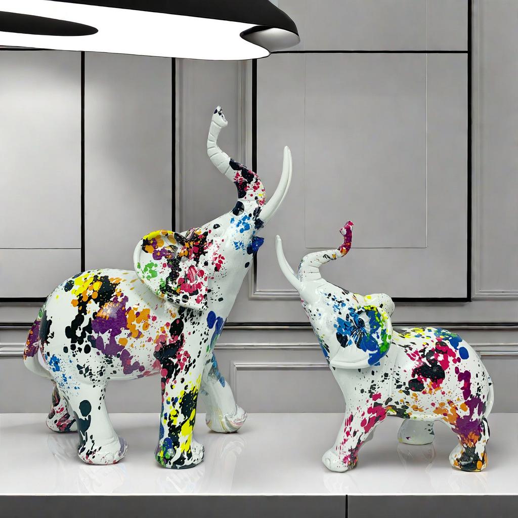 Modern Painting Graffiti Elephant Sculpture Colorful Abstract Art Resin Elephant Statue Nordic Home Decoration Desktop Ornaments