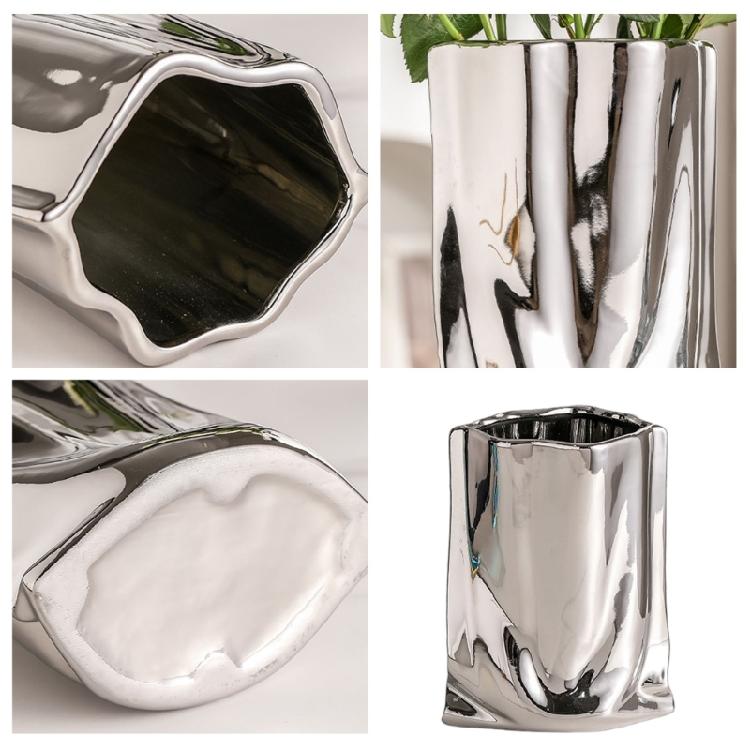 Decorative Electroplated Ceramic Vases With Handmade Pleats Living Room Decoration For Plant And Flowers