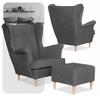 Fotel uszak z podnóżkiem skandynawski welur Hunter Family Meble szary