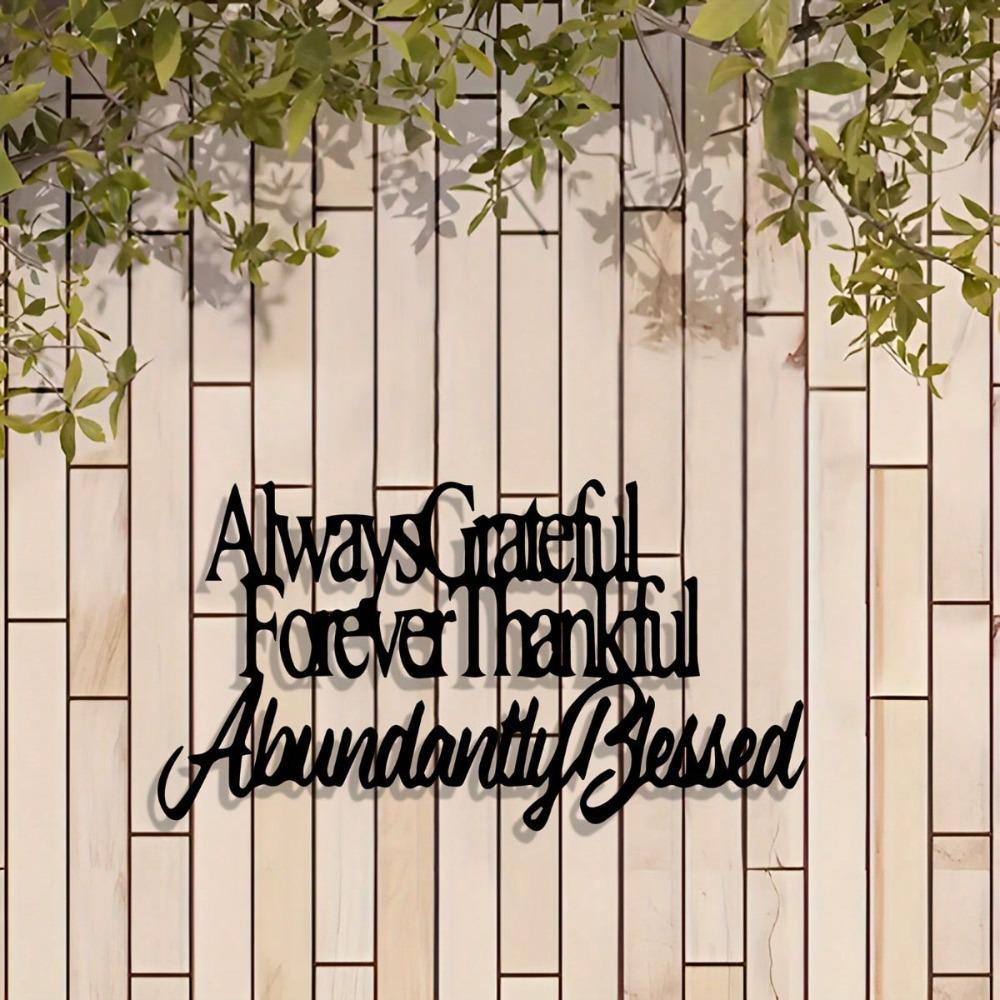 Elegant Simple Metal Wall Art Decor Grateful Thanksgiving Quote Reusable Inspirational Sign Home Office Bedroom Modern Vintage Handcrafted
