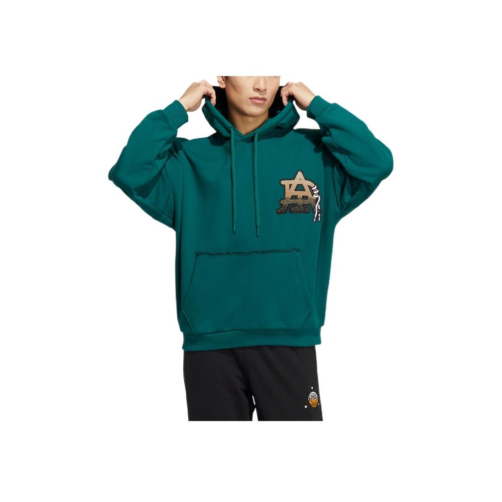Adidas Originals Trefoil Logo Print Drawstring Hoodie With Long Sleeves Men Tops Green HS7286