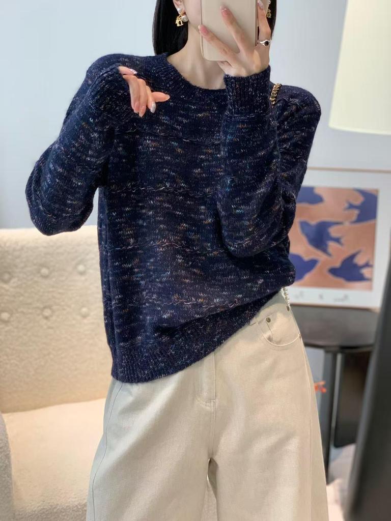 Women's Colorblock Round Neck Knit Sweater Cardigan - High-End Autumn/Winter 2025 Collection