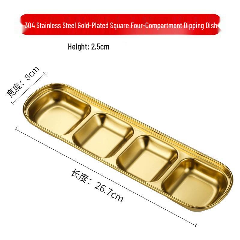 Golden Korean-Style Dual & Triple Compartment Stainless Steel Dipping Sauce Dish