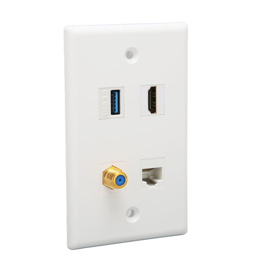 4 Port Wall Plate HD Multimedia Interface F Type USB3.0 Cat6 Home Wiring Faceplate for HDTV Projector Computer