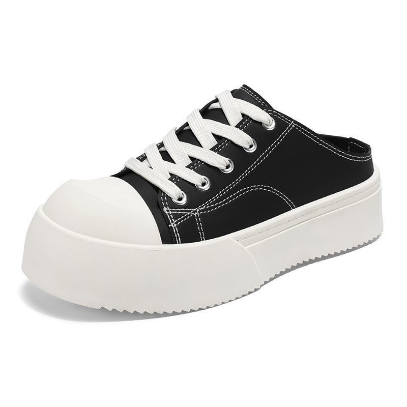 

Leather Mules Closed-toe Sandals Man Casual Elevator Shoes Platform Backless Loafers Slippers Thick Bottom Half Shoes For Men 45