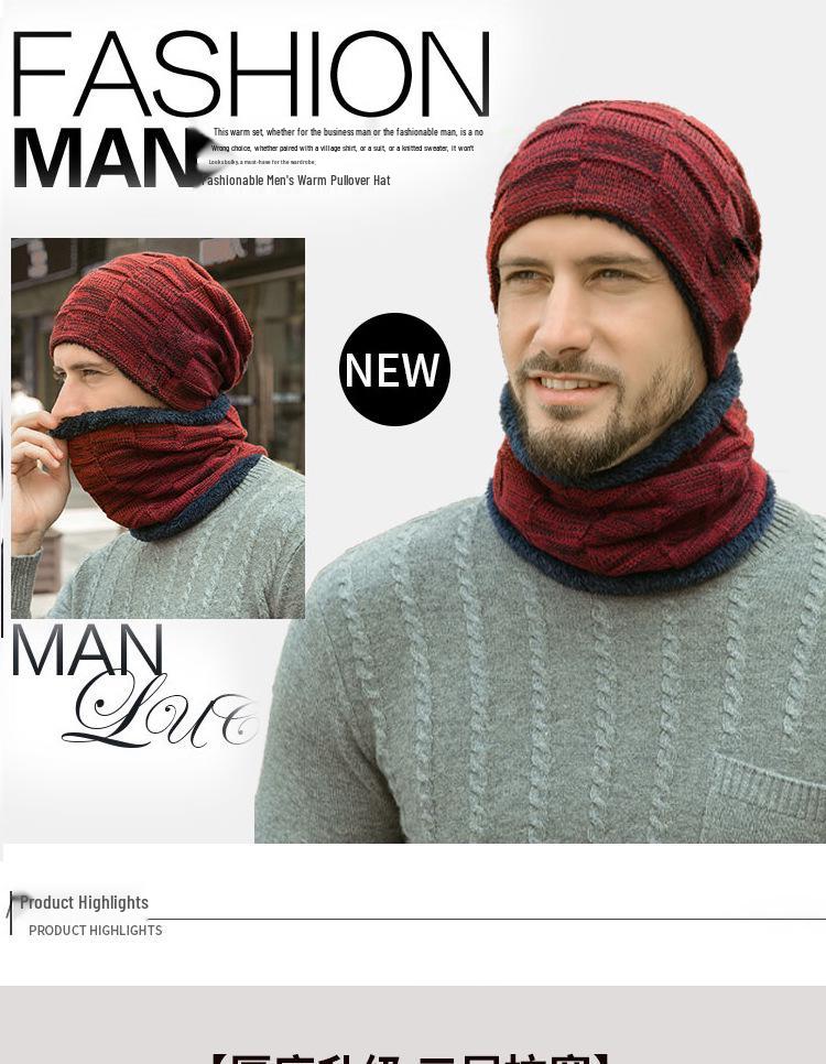 Herren Europäisches und Amerikanisches Winter Mütze & Schal Set: Dick gestrickt mit Samtfutter
