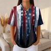 Women’s Casual Short Sleeve Knit Polo Shirt with Independence Day Printed Design and Relaxed Fit for Everyday Wear