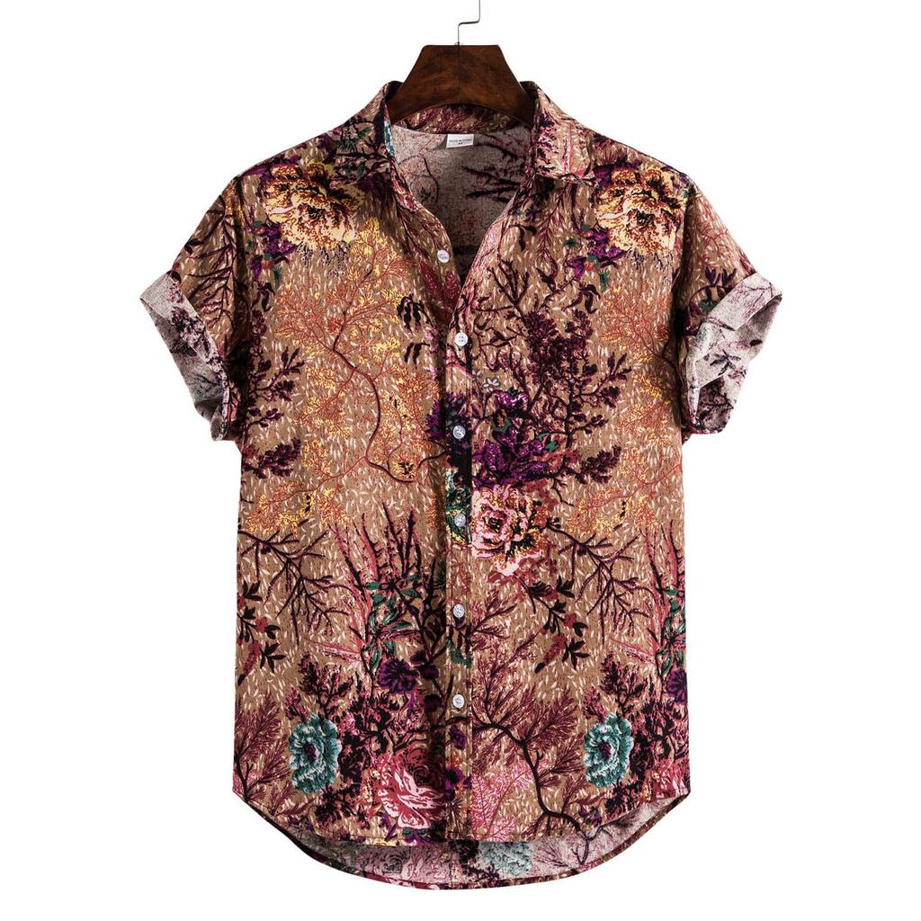 Men'S Hawaiian Print Shirt Mens Summer Fashion Casual Print Seaside Beach Shirt Shirt Short Sleeve