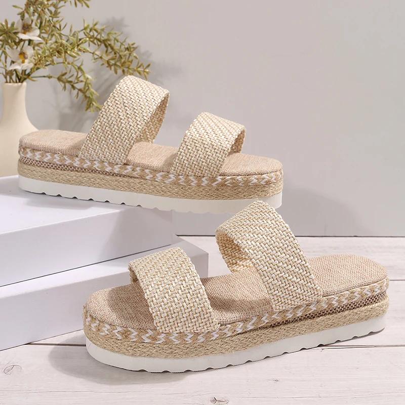 Espadrilles Bottom Platform Sandals Women Summer Fashion Weaving Thick Sole Slippers Woman Non Slip Comfort Sandalias Mujer 2025