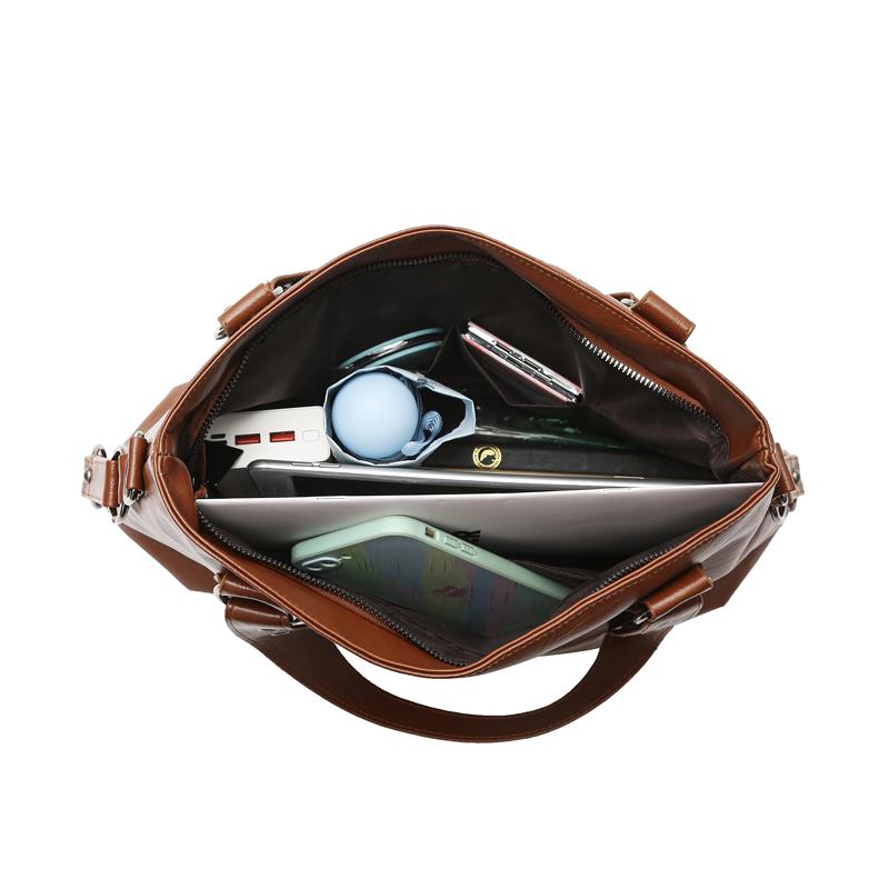 Stylish Leather Tote Bag Trendy Rivet Decor Shoulder Bag for Women