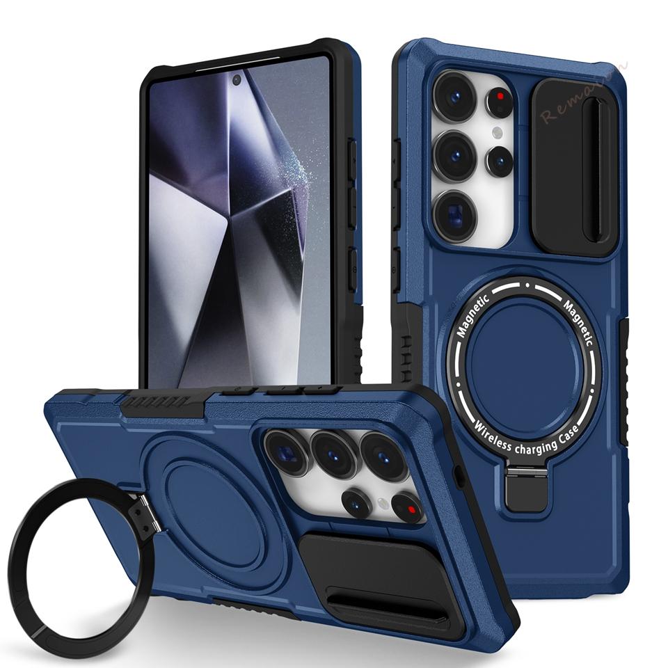 Stand Magnetic Case for Samsung Galaxy S24 S22 S23 S25 S20 S21 S26 FE Ultra Plus S26 Ultra Magsafe Shockproof Protector Cover