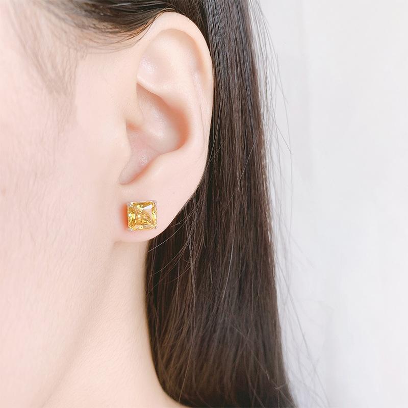 Jewelry Popular Yellow Diamond Stud Earrings Retro Earrings Elegant Stud Earrings Women'S Square