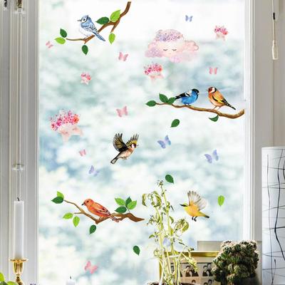 Flowers, Branches, Birds, Cartoon Wall Stickers, Static Stickers, Glass Window Stickers, Double-sided Visual Decorative Wall Stickers