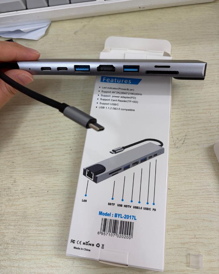 8-in-1 USB-C Hub with Gigabit Ethernet, RJ45 Port, and USB 3.0 Docking Station
