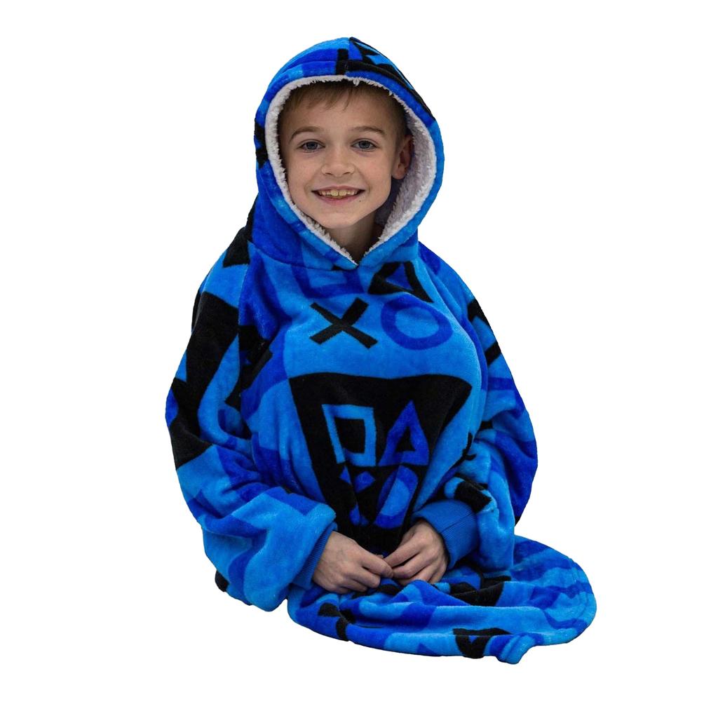 Playstation Unisex Adult Checked Fleece Sherpa Lined Oversized Blanket Hoodie