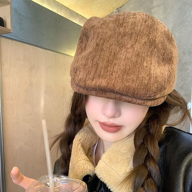Korean Progressive Hat for Women In Autumn and Winter with Round Face Beret Big Head Circumference Small Newsboy Hat  Reverse Peaked Hat