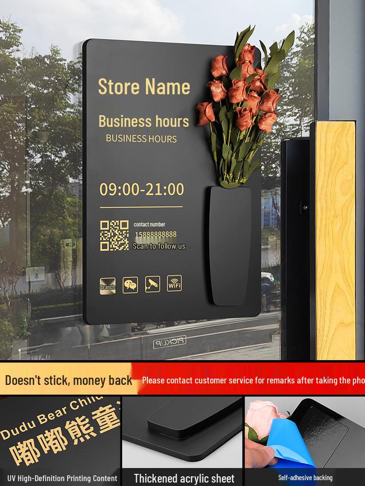 Custom Acrylic Business Hours Door Sign Sticker for Storefronts